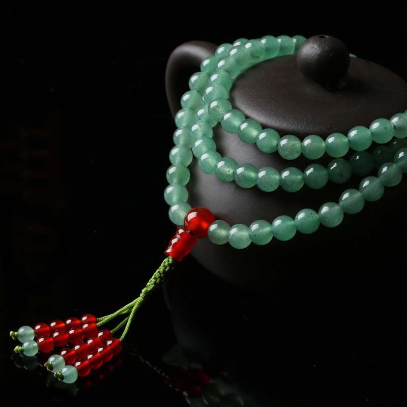 Wear FengShui 108 Beads Green Aventurine Red Agate Luck Mala Bracelet
