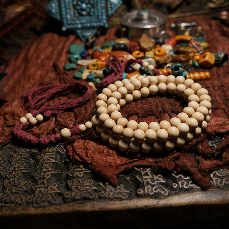 Wear FengShui 108 Mala Beads Abelia Biflora Wood Warding Off Evil Spirits Wrist Mala