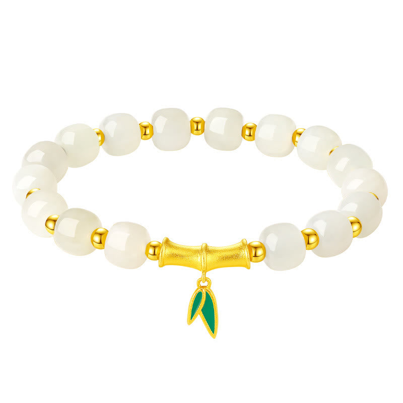 Wear FengShui 925 Sterling Silver Hetian White Jade Bamboo Luck Bracelet