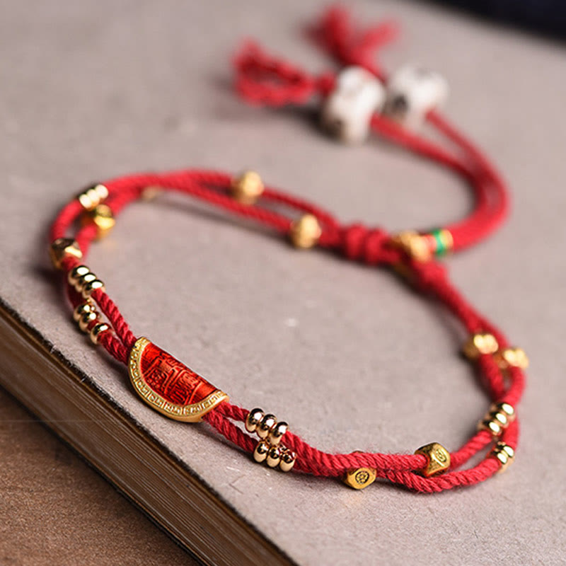 Wear FengShui Handmade Cinnabar Dumplings Design Luck Braided Red Rope Bracelet