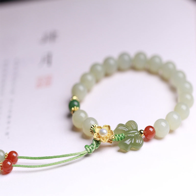 Wear FengShui 925 Sterling Silver Jade Luck Flower Butterfly Bracelet