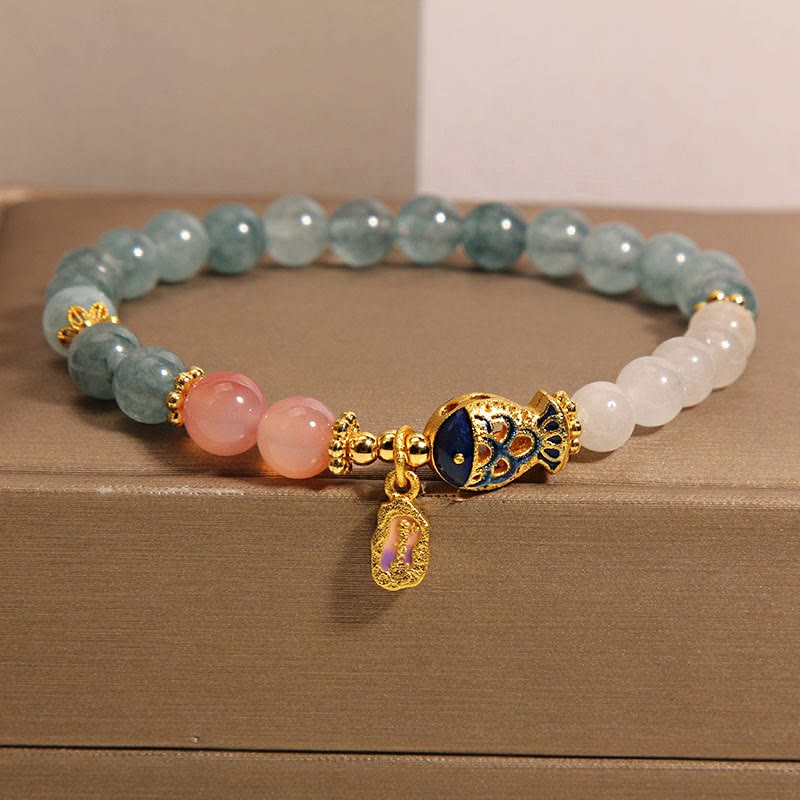 Wear FengShui Jade Yanyuan Agate White Jade Koi Fish Scripture Charm Luck Bracelet