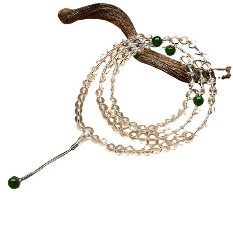 Wear FengShui 108 Beads White Crystal Jade Meditation Bracelet Mala