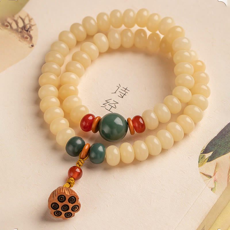 Wear FengShui Bodhi Seed Lotus Pod Charm Peace Double Wrap Bracelet