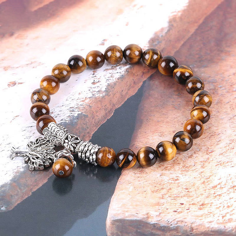 Wear FengShui Natural Gemstone Tree of Life Lucky Charm Stretch Bracelet