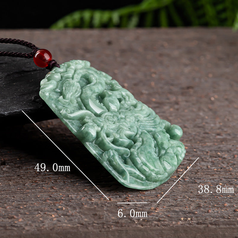 Wear FengShui Chinese Zodiac Dragon Jade Strength Necklace String Pendant