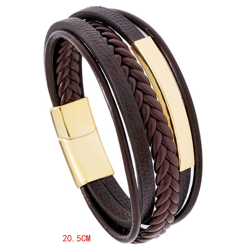 Wear FengShui Simple Design Titanium Steel Leather Luck Bracelet