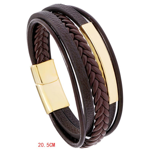 Wear FengShui Simple Design Titanium Steel Leather Luck Bracelet