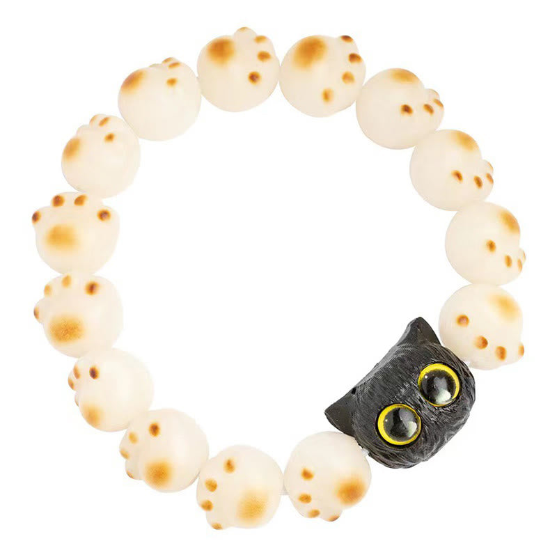 Wear FengShui Natural Bodhi Seed Red Sandalwood Lovely Paw Lucky Cat Peace Bracelet