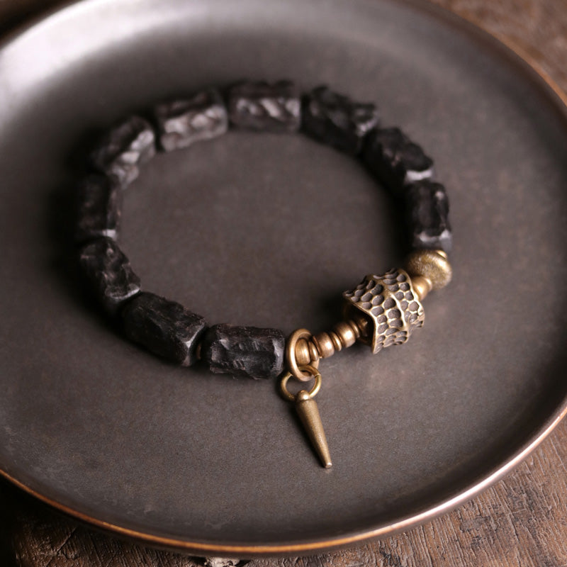 Wear FengShui Ebony Wood Copper Balance Protection Couple Bracelet