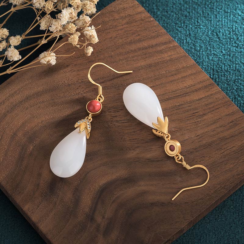 Wear FengShui FengShui White Jade Luck Drop Earrings