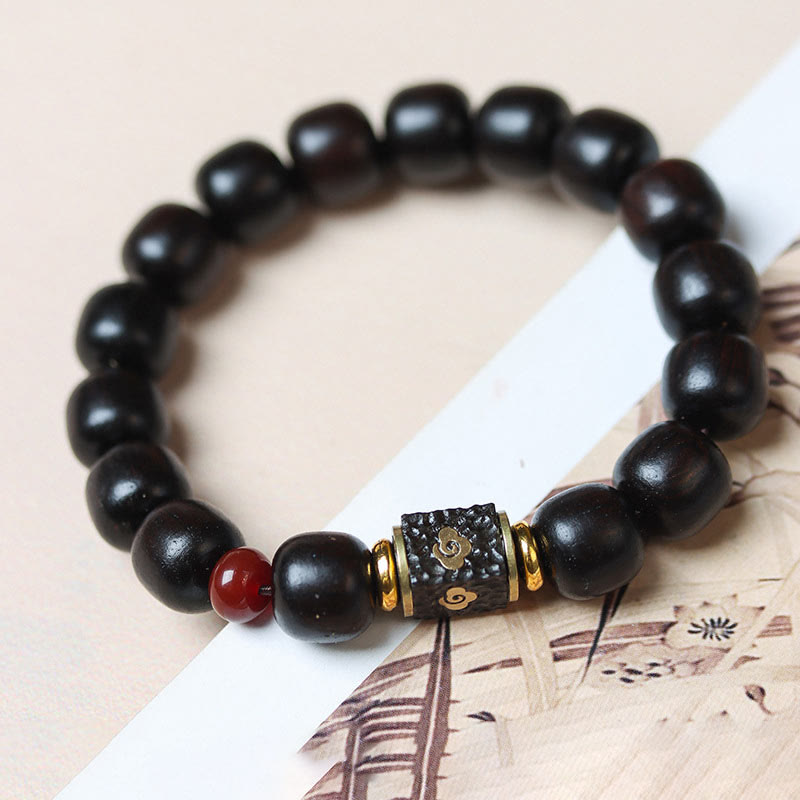 Wear FengShui Ebony Wood Auspicious Clouds Engraved Calm Bracelet