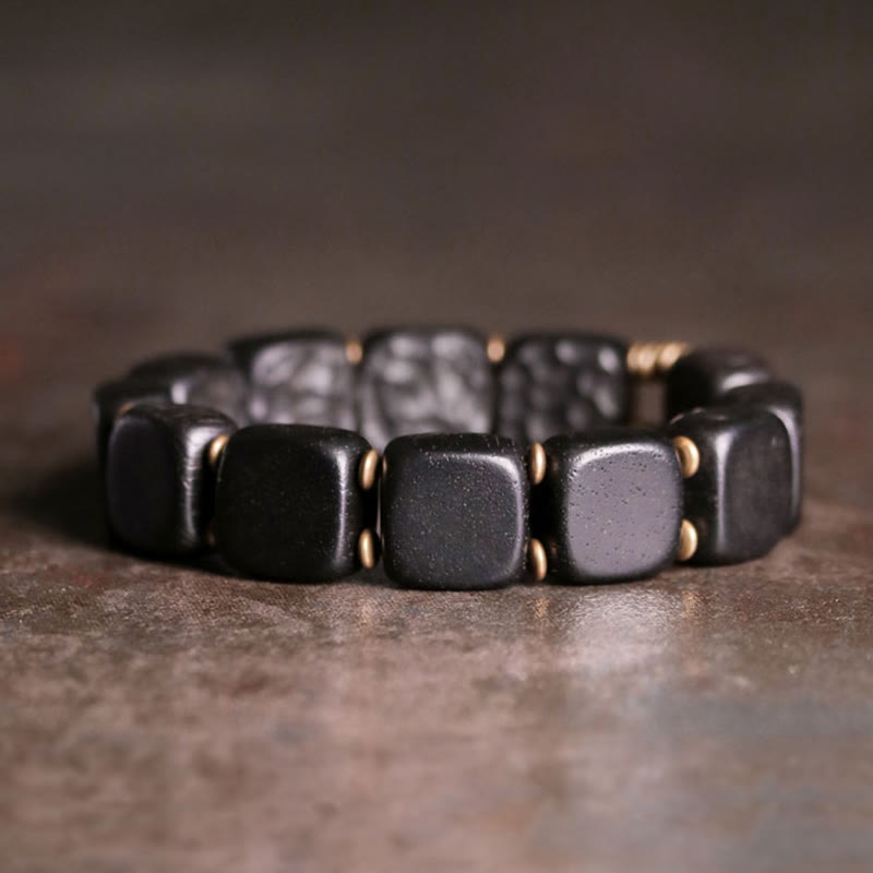 Wear FengShui Retro Ebony Wood Texture Style Copper Peace Balance Bracelet