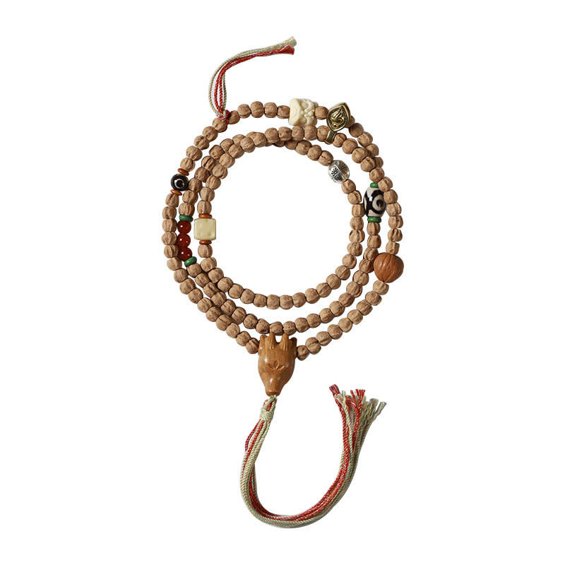 Wear FengShui 108 Beads Bodhi Seed Red Agate Deer Head Wisdom Mala Bracelet
