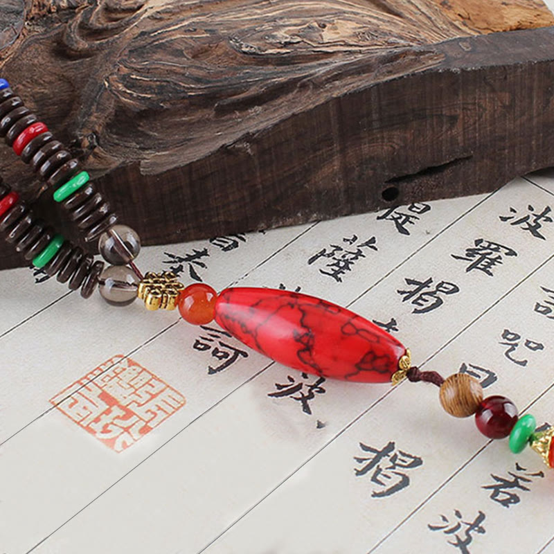 Wear FengShui Wenge Wood Turquoise Stone Protection Calm Necklace Pendant