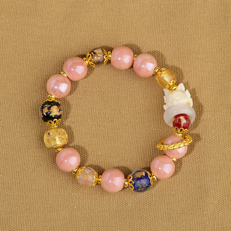 Wear FengShui Tibetan Incense Ash Liuli Glass Bead Luck Protection Nine Tailed Fox Bracelet