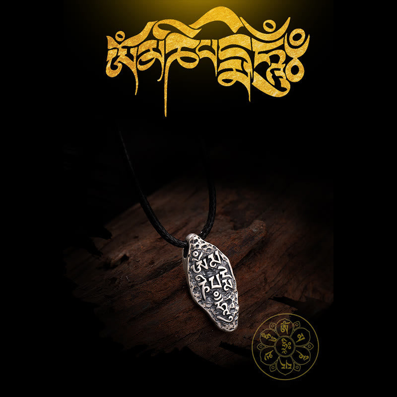 Wear FengShui Tibetan 925 Sterling Silver Om Mani Padme Hum Dorje Vajra Engraved Strength Necklace Pendant