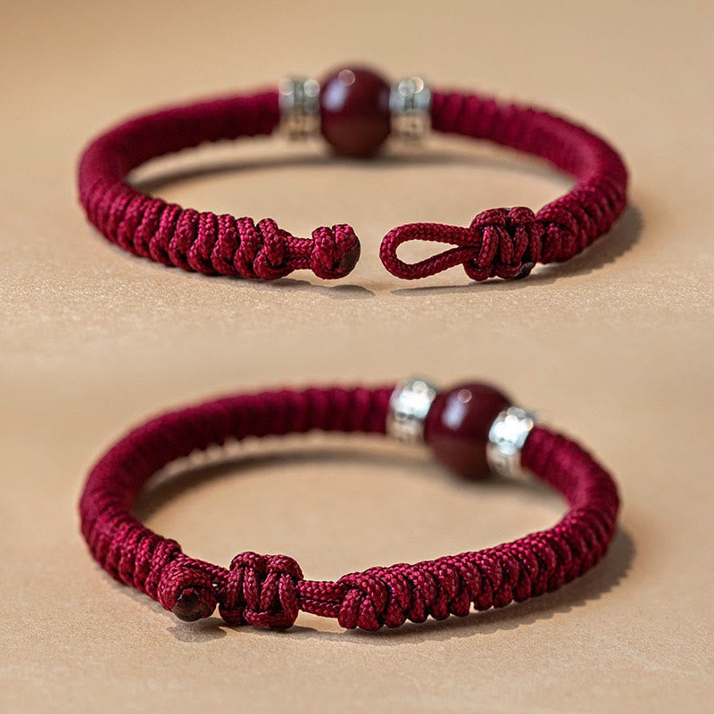 Wear FengShui 925 Sterling Silver Natural Cinnabar Bead Calm Handmade Braided String Bracelet