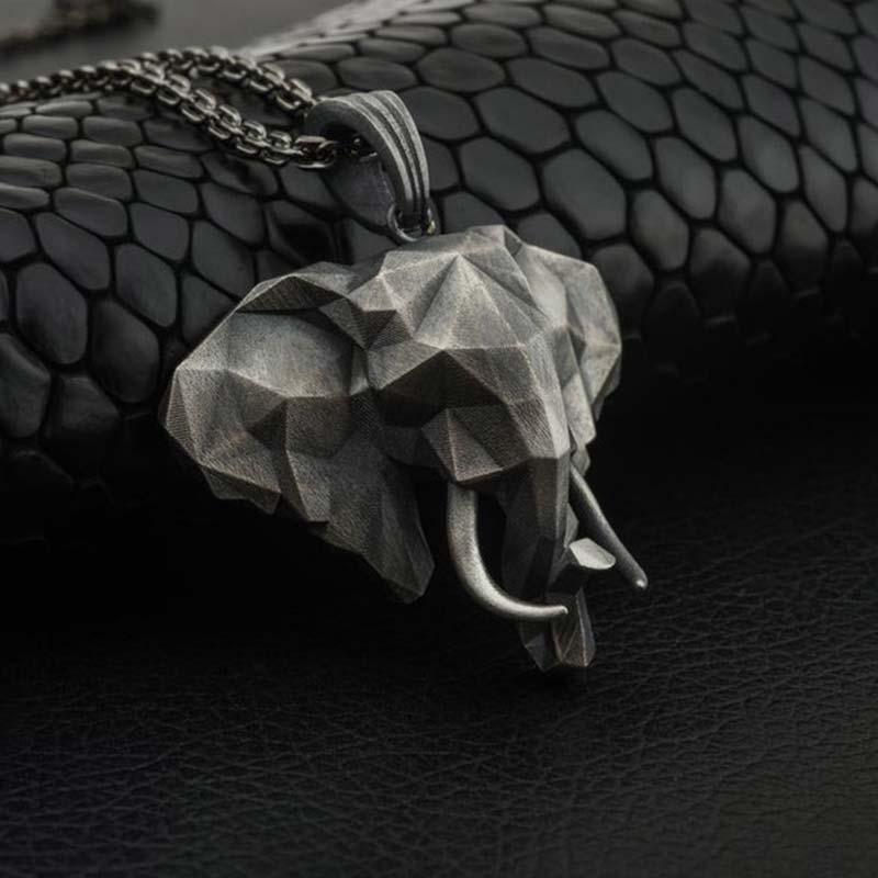 Wear FengShui Elephant Pewter Titanium Steel Strength Necklace Pendant