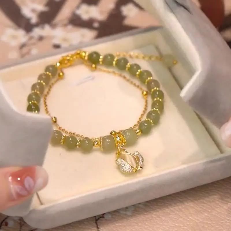 Wear FengShui Jade Leaf Ginkgo Tulip Peanut Fu Character Luck Beaded Bracelet