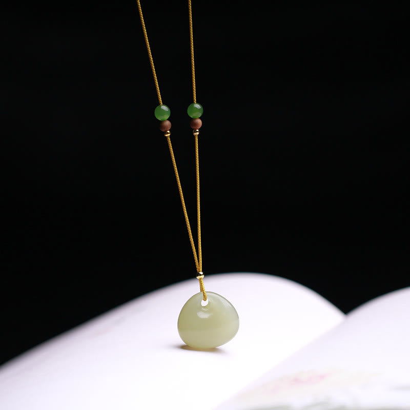 Wear FengShui Natural Hetian Jade Small Bag Pattern Prosperity String Necklace Pendant