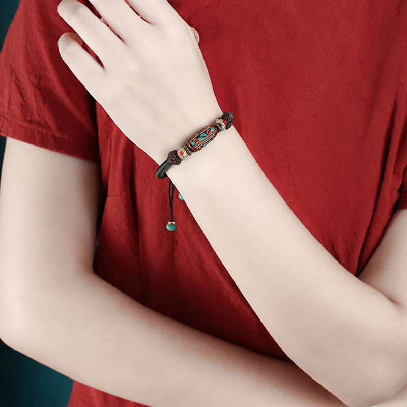 Wear FengShui Handmade Tibetan Turquoise Om Mani Padme Hum Strength Braided Bracelet