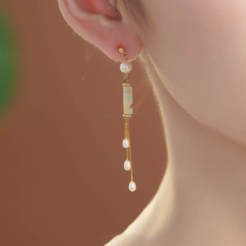 Wear FengShui 925 Sterling Silver Posts Shoushan Stone Pearl Healing Drop Earrings