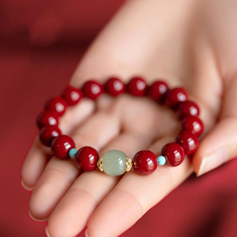 Wear FengShui Cinnabar Green Aventurine Fortune Luck Bracelet