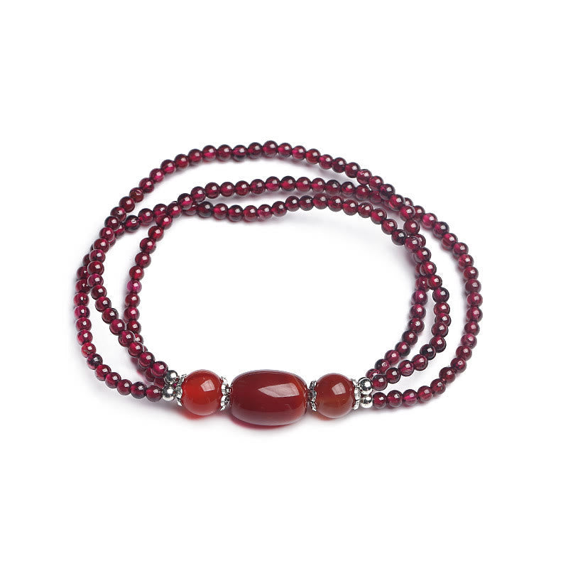 Wear FengShui Natural Garnet Red Agate Protection Triple Layer Bracelet
