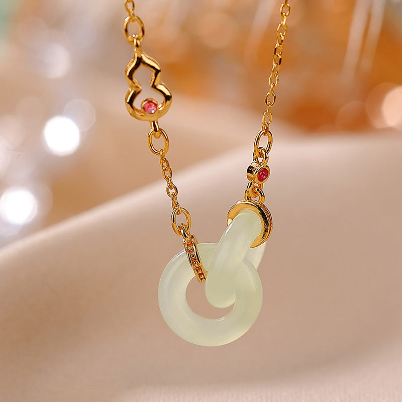 Wear FengShui 925 Sterling Silver Round Jade Luck Prosperity Necklace Chain Pendant