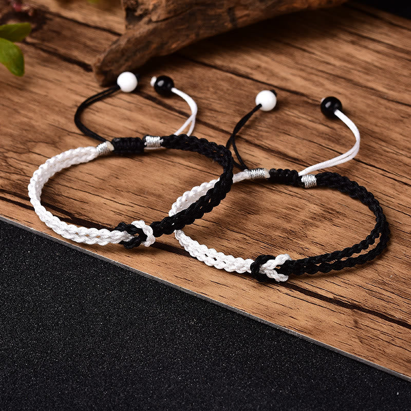 Wear FengShui Handmade Black White Rope Braided Healing Bracelet