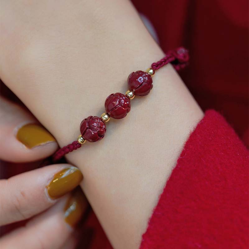 Wear FengShui Cinnabar Jade Lotus Calm Red String Weave Bracelet