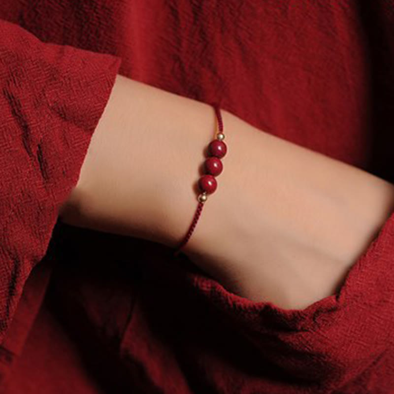 Wear FengShui 14K Gold Plated Natural Cinnabar Blessing String Braided Bracelet