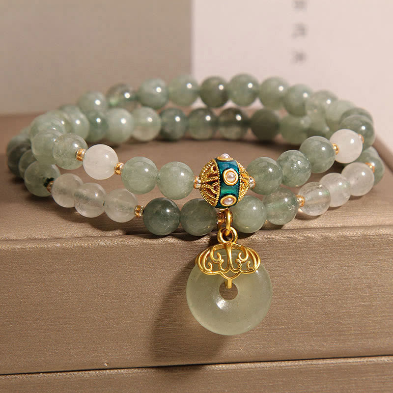 Wear FengShui Green Aventurine Peace Buckle Charm Luck Double Wrap Bracelet
