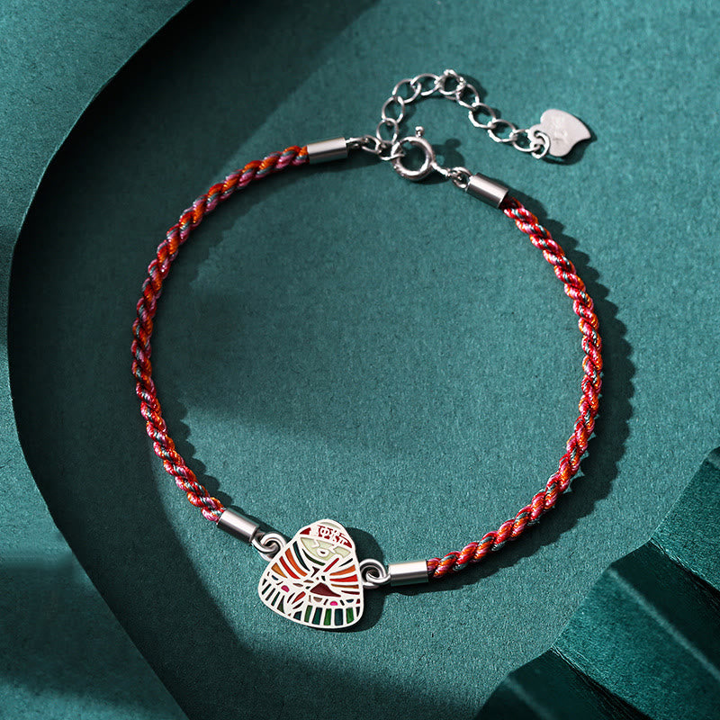 Wear FengShui 925 Sterling Silver Zongzi Pattern Luck Multicolored Handcrafted Bracelet