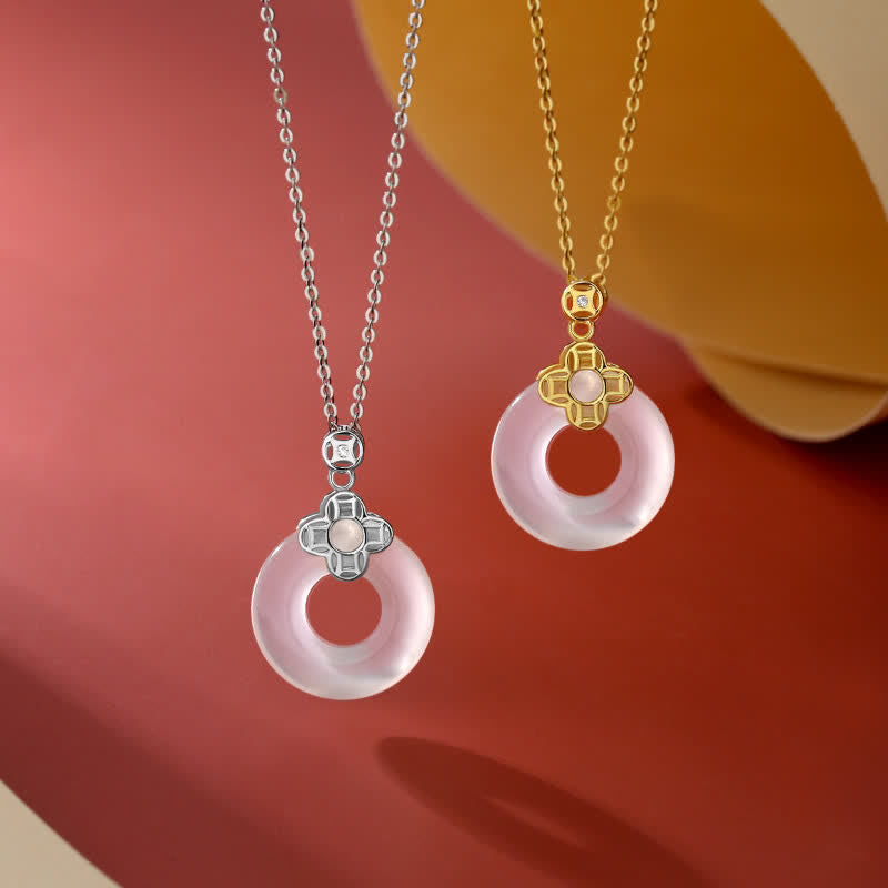 Wear FengShui 925 Sterling Silver Chalcedony Coin Peace Buckle Positive Necklace Pendant