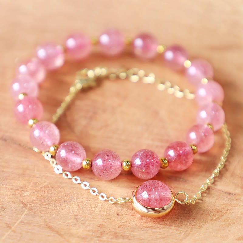 Wear FengShui Sun Stone Strawberry Quartz Crystal Positive Bracelet