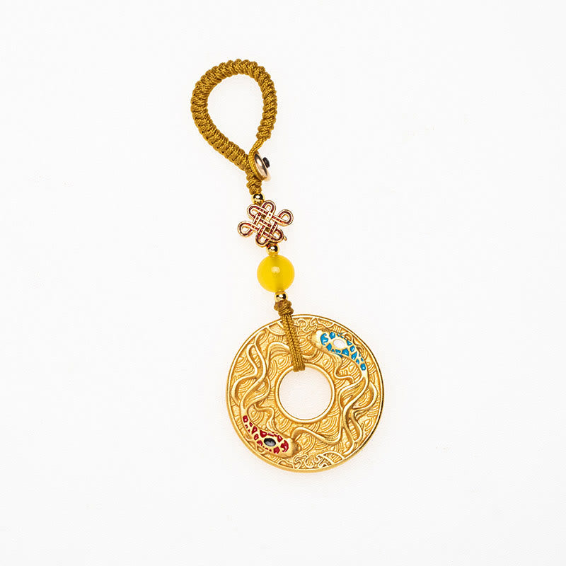 Wear FengShui Double Koi Fish Peace Buckle Wealth Luck Key Chain