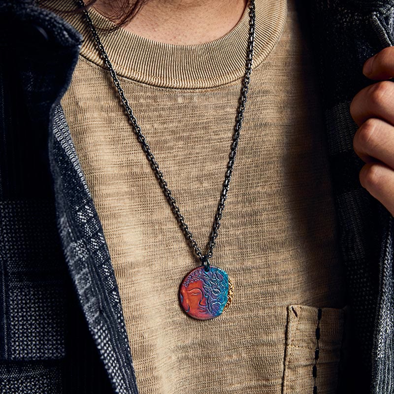 Wear FengShui 999 Sterling Silver 24K Gold Half Demon Half Buddha Compassion Necklace Pendant