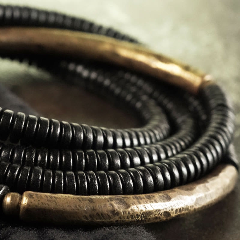 Wear FengShui Ebony Wood Brass Copper Balance Multilayered Bracelet