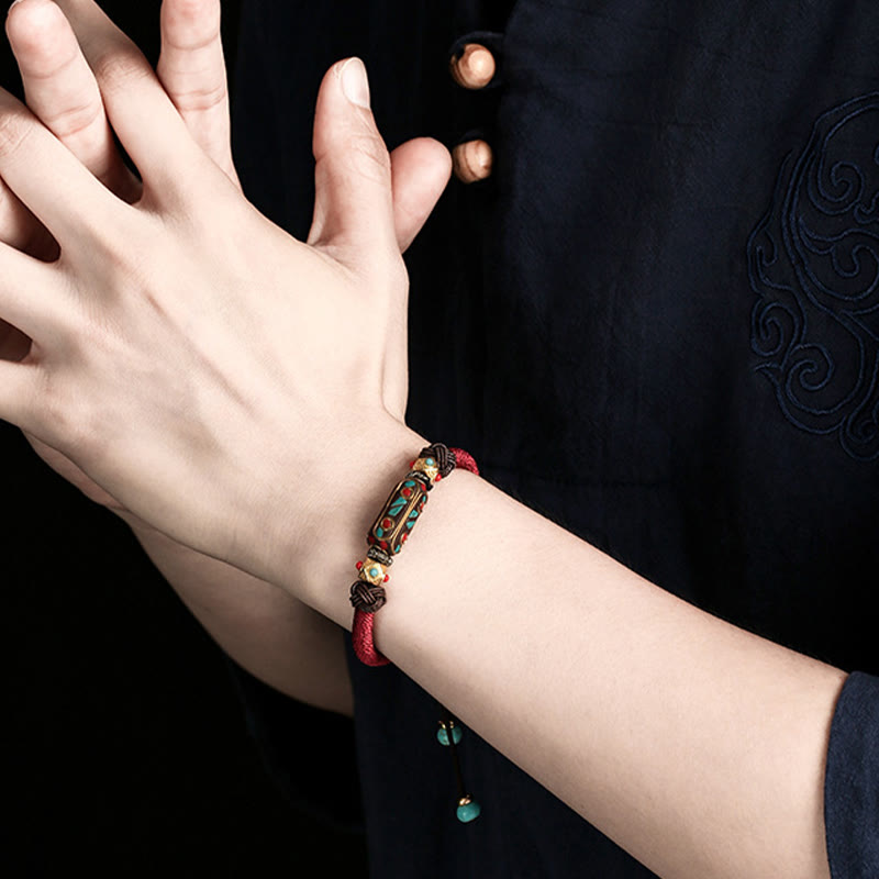 Wear FengShui Handmade Tibetan Turquoise Om Mani Padme Hum Strength Braided Bracelet