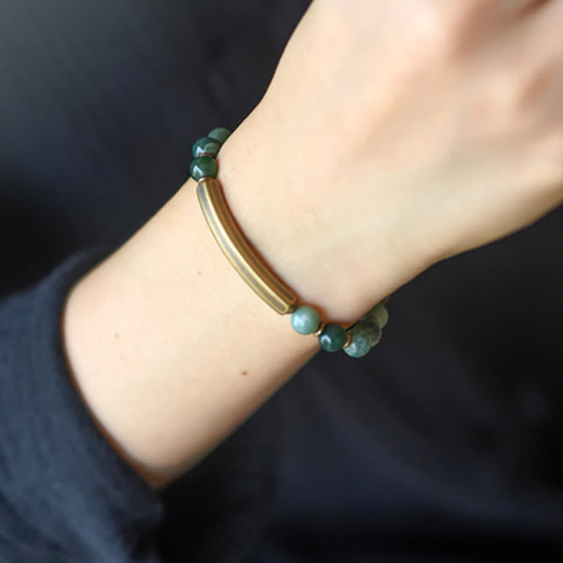 Wear FengShui Red Jasper Moss Agate Black Obsidian Crystal Copper Peace Couple Bracelet