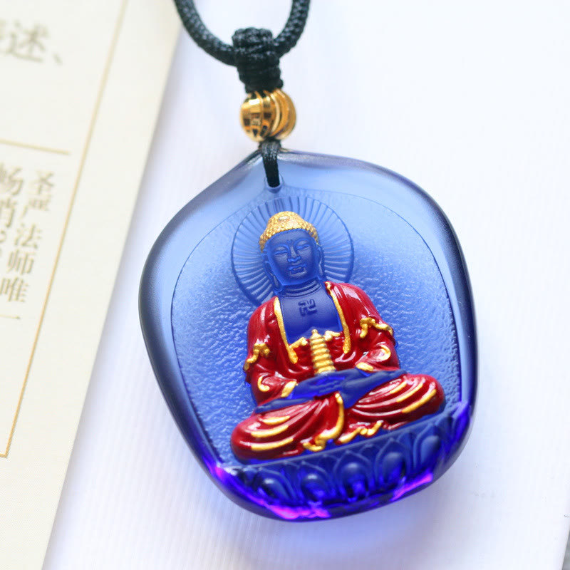 Wear FengShui Tibet Medicine Buddha Liuli Crystal Compassion Necklace Pendant