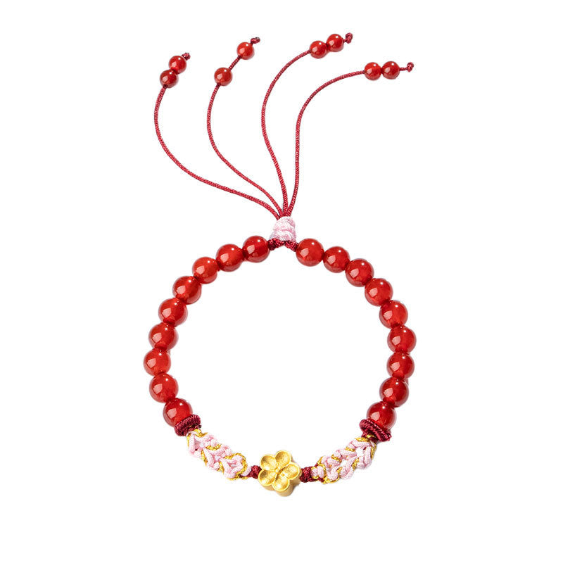 Wear FengShui 999 Sterling Silver Natural Red Agate Pink Crystal Cherry blossom Bracelet