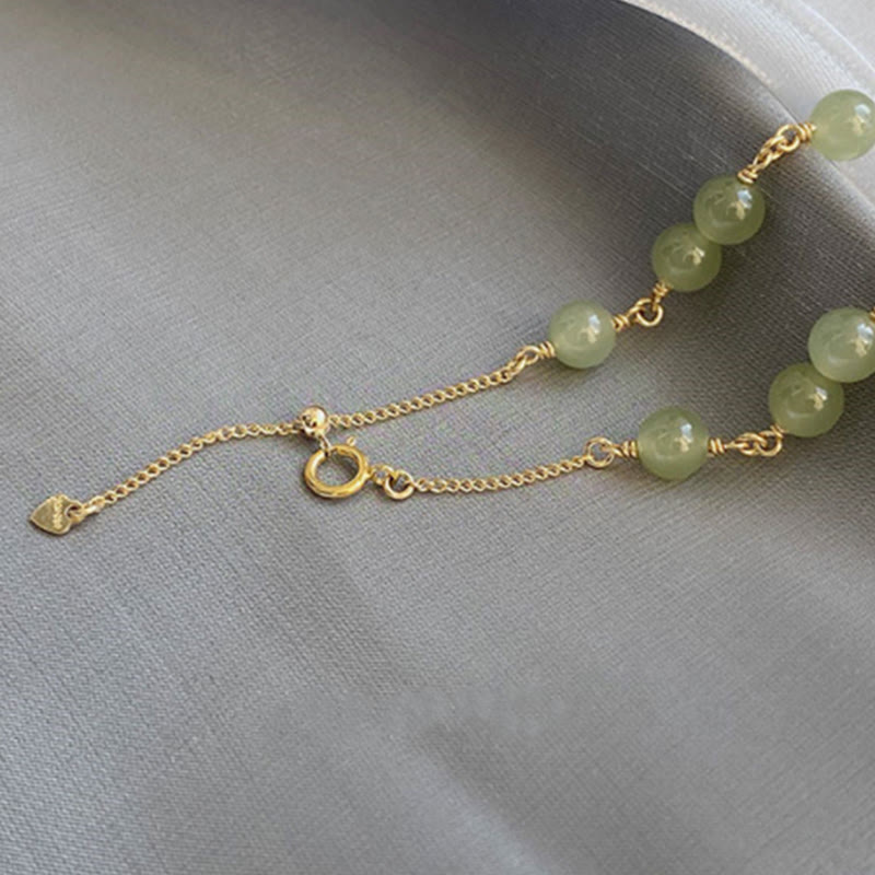 Wear FengShui 14k Gold Plated Hetian Jade Beaded Prosperity Chain Bracelet