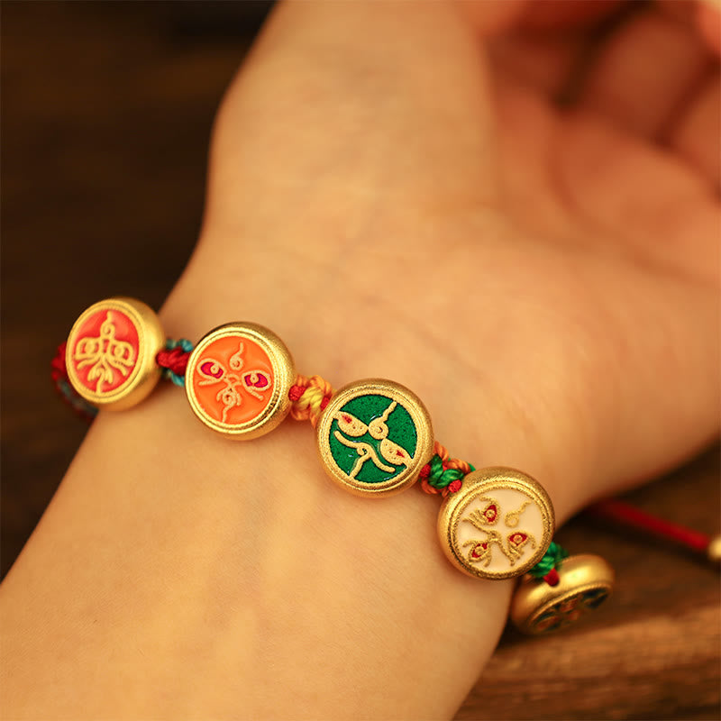 Wear FengShui Tibetan Five God Of Wealth Colorful Rope Braided Luck Bracelet