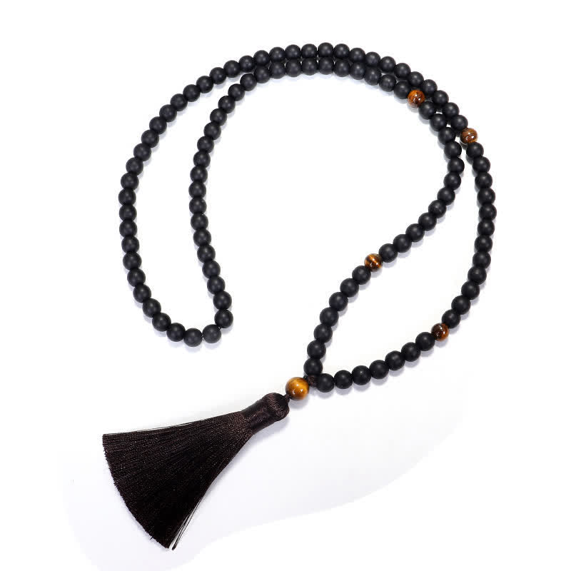 Wear FengShui 108 Mala Beads Frosted Stone Tiger Eye Balance Bracelet Necklace Pendant