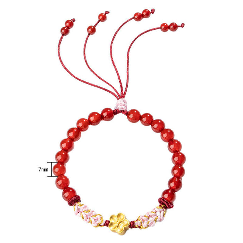 Wear FengShui 999 Sterling Silver Natural Red Agate Pink Crystal Cherry blossom Bracelet