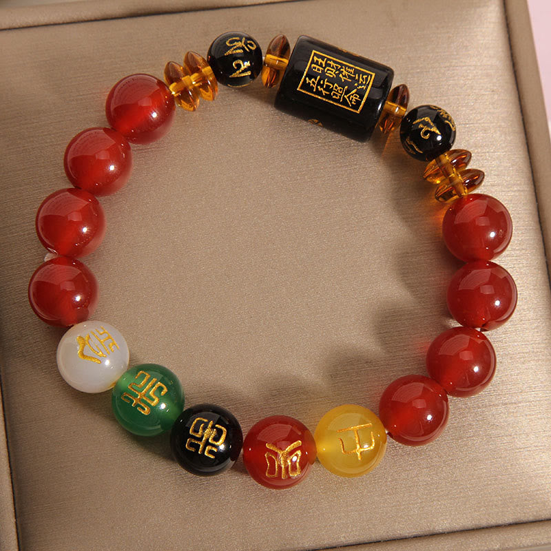 Wear FengShui Five Elements Black Onyx Red Agate Wisdom Wealth Bracelet