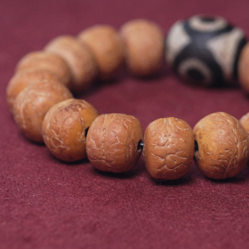 Wear FengShui Tibet Bodhi Seed Dzi Bead Peace Charm Wrist Mala Bracelet